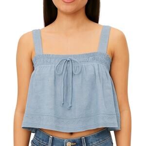 American Eagle Chambray Swing Cami Women Medium Blue Square Neck Tie Front NWT